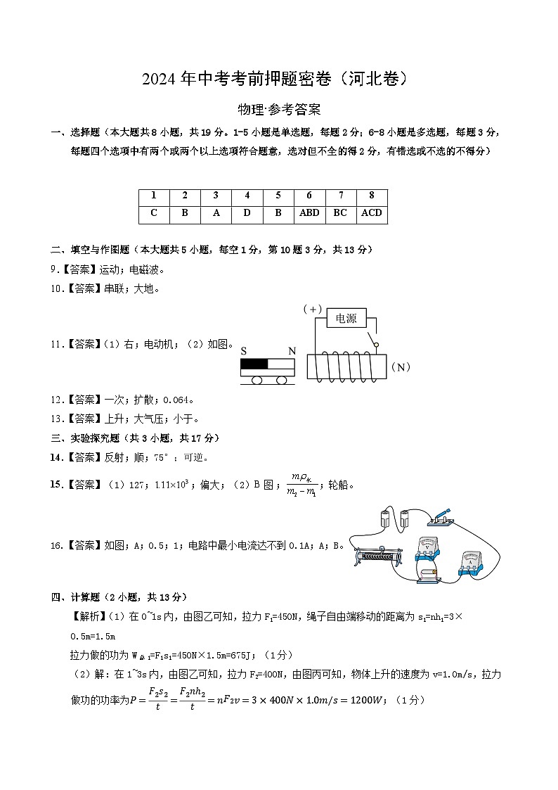 物理(河北卷)(参考答案及评分标准)第1页