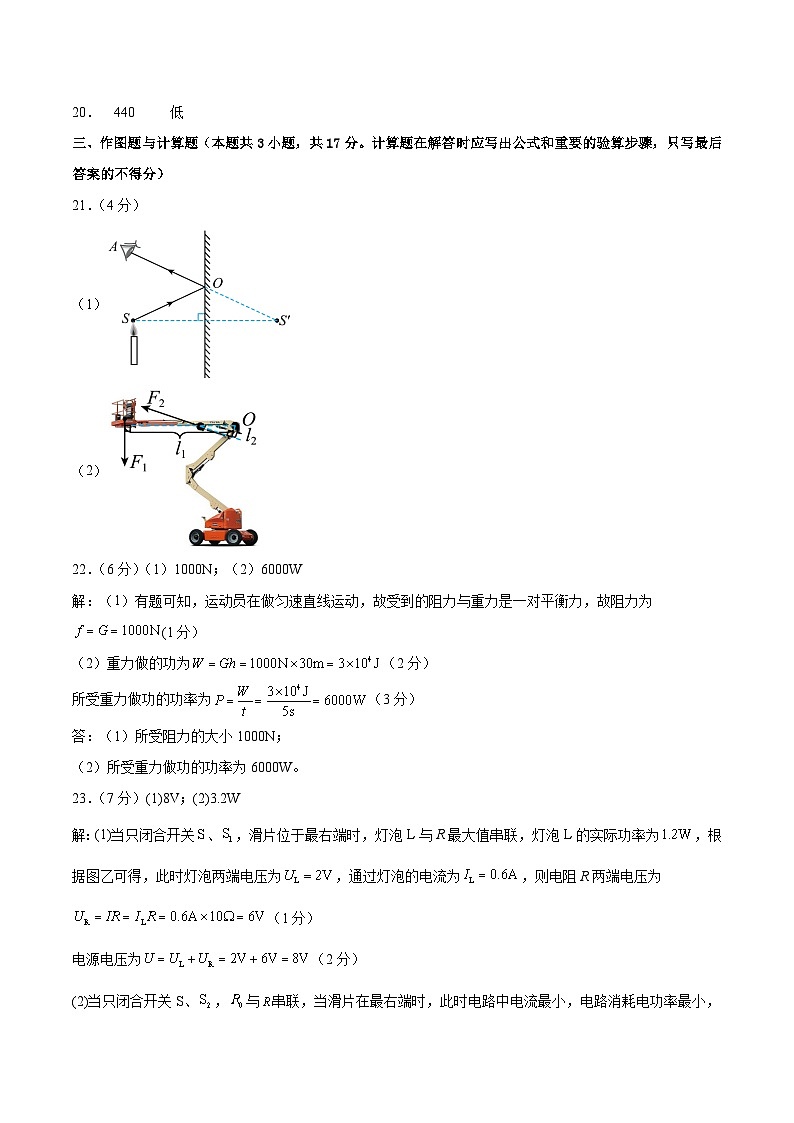 物理（成都卷）（參考答案及評分標準）第2頁