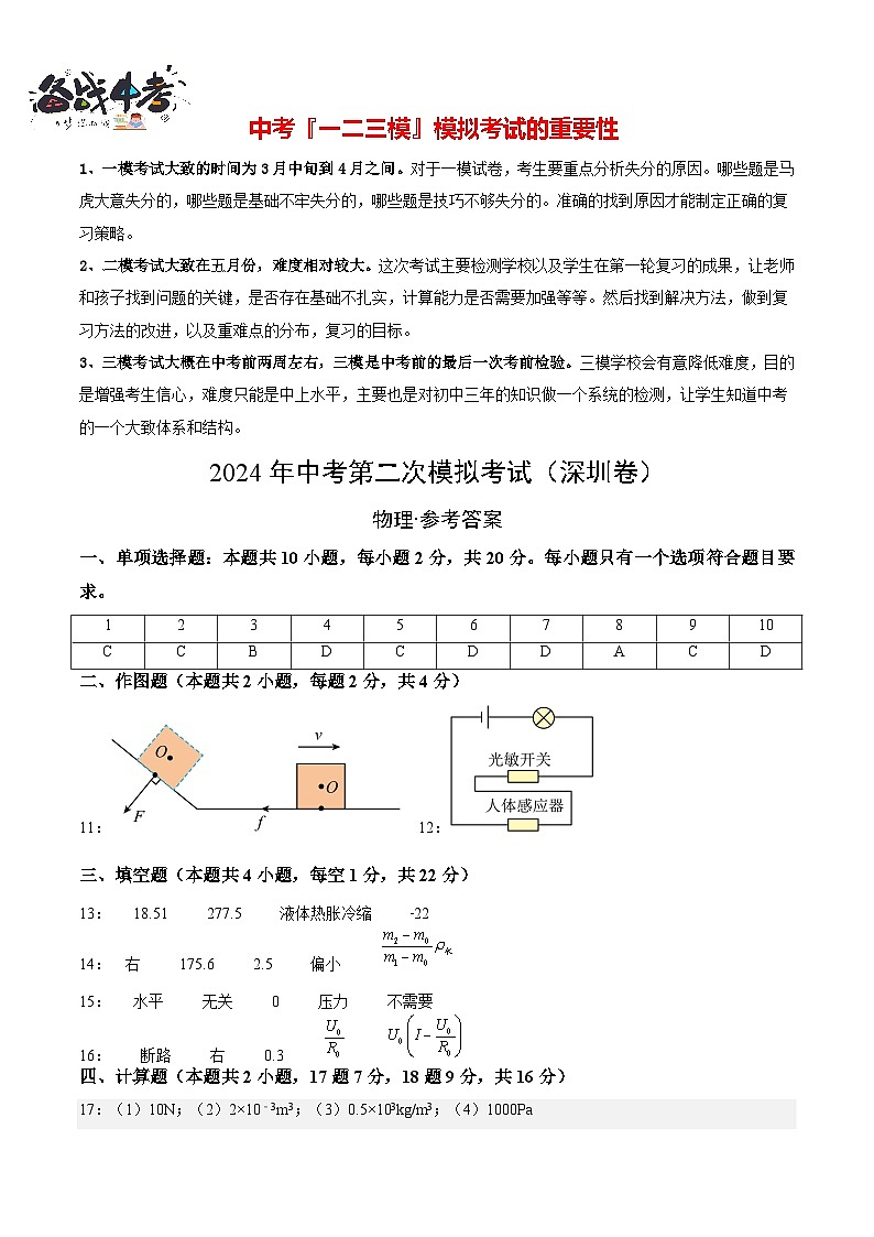 物理(深圳卷)(參考答案及評(píng)分標(biāo)準(zhǔn))第1頁(yè)