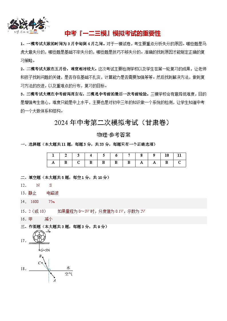 物理（甘肅卷）（參考答案及評分標(biāo)準(zhǔn)）第1頁