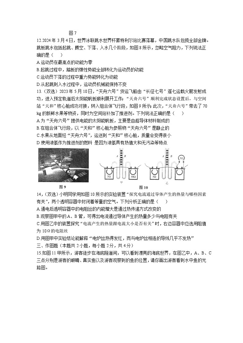 2024年九年级中考二模物理试卷第3页