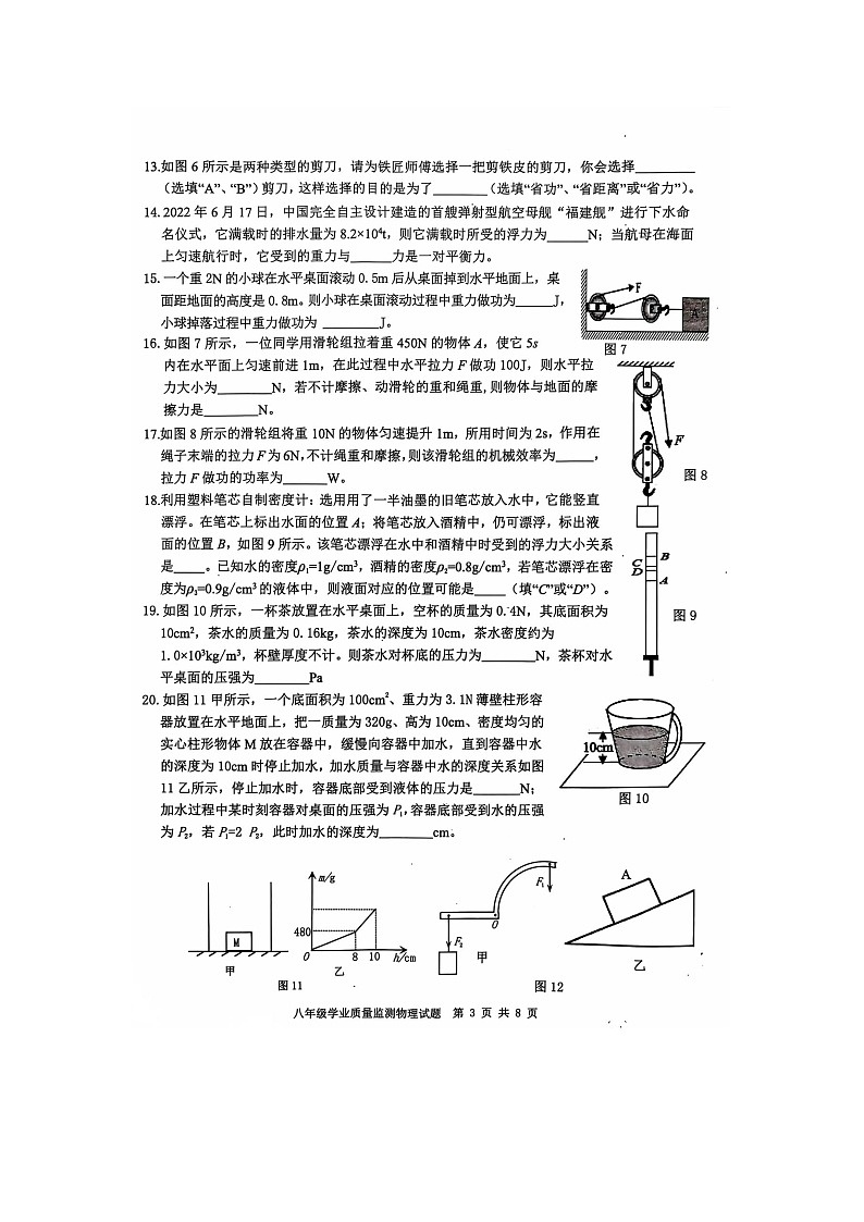 重庆市大渡口区2023-2024学年下学期八年级期末质量监测物理试题03
