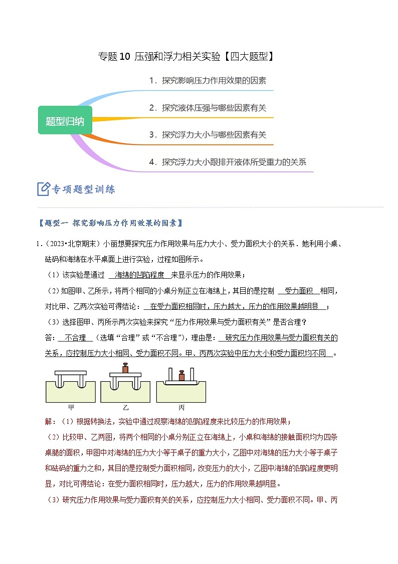 专题10 压强和浮力相关实验【四大题型】-【好题汇编】备战2023-2024学年八年级物理下学期期末真题分类汇编(人教版)01