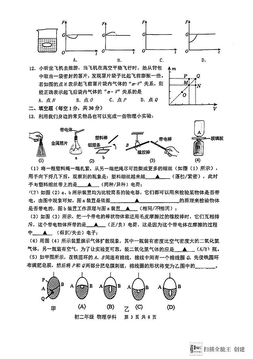 江蘇省揚(yáng)州市梅嶺教育集團(tuán)2023-2024學(xué)年八年級(jí)下學(xué)期6月期末物理試題第3頁