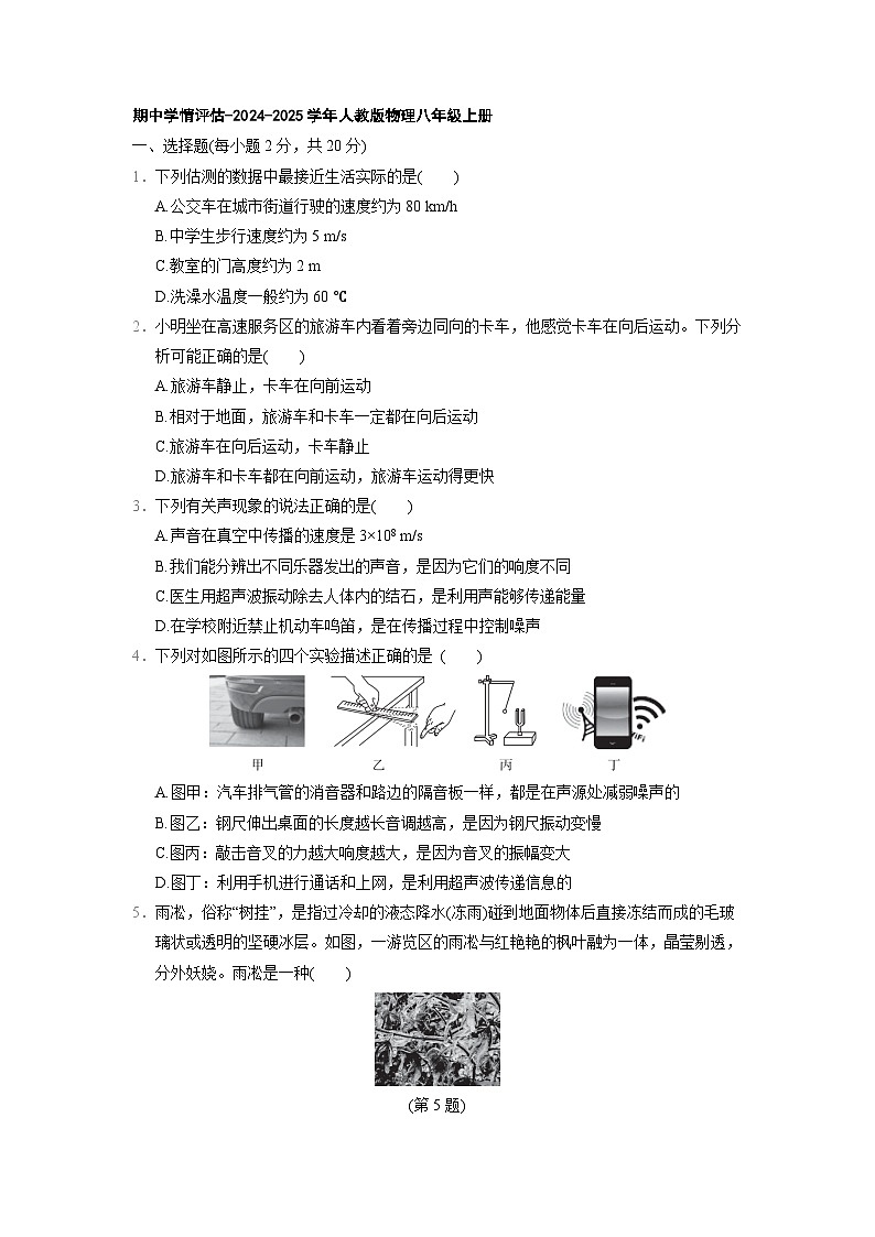 期中学情评估-2024-2025学年人教版物理八年级上册第1页