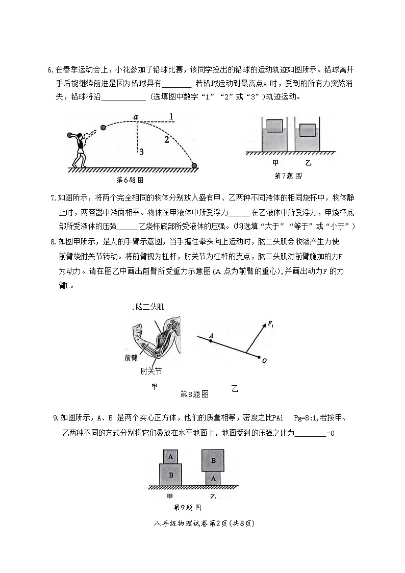 安徽省淮北市2023-2024学年八年级下学期7月期末物理试题(文字版)第2页