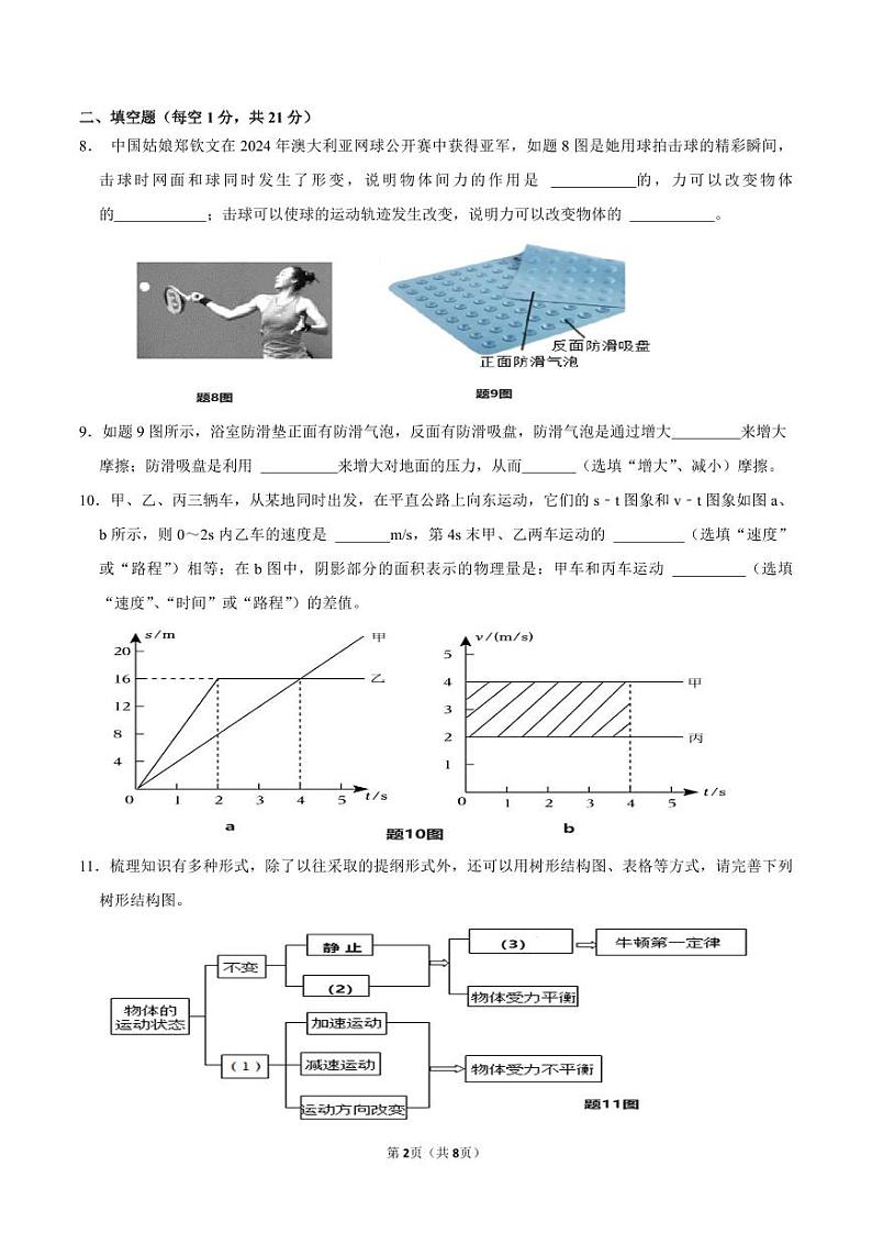 惠城区2023-2024学年度第二学期期末质量检测八年级物理试题第2页