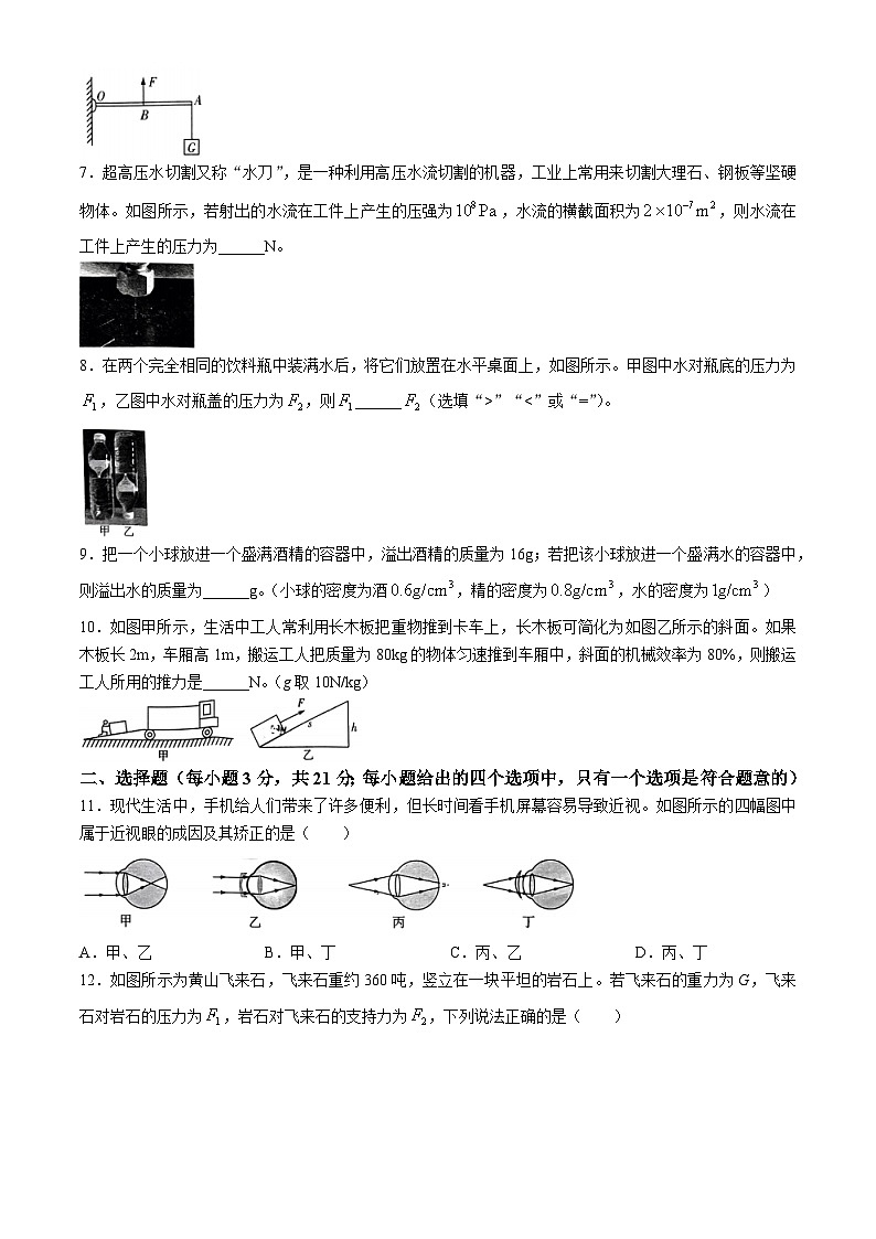 安徽省阜阳市阜南县2023-2024学年八年级下学期期末考试物理试题(无答案)02