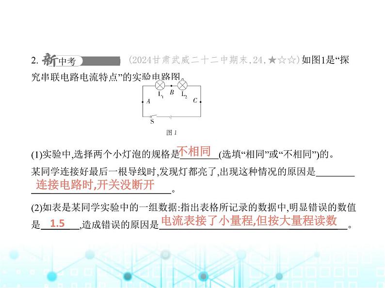沪粤版初中物理九年级专项素养巩固训练卷(三)探究串联电路和并联电路电流、电压的特点课件05