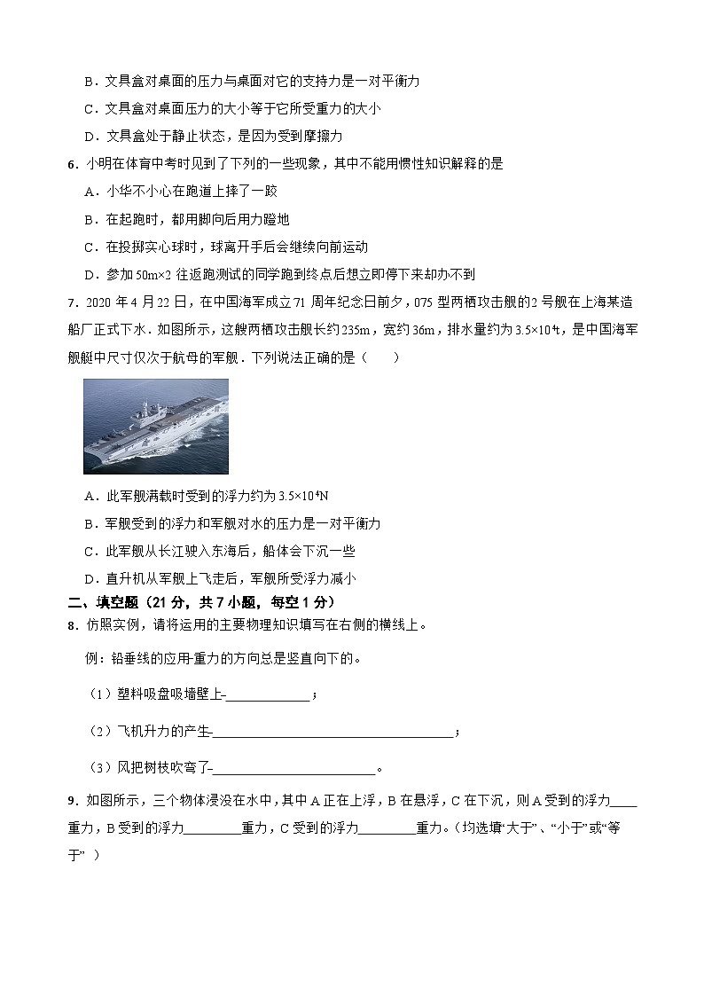 广东省中山市中山一中教育集团2023-2024学年八年级下学期物理期中试题02