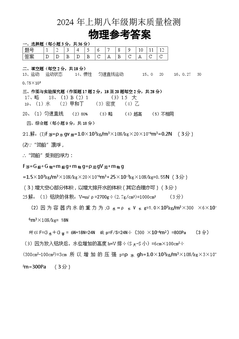 八年级物理答案第1页