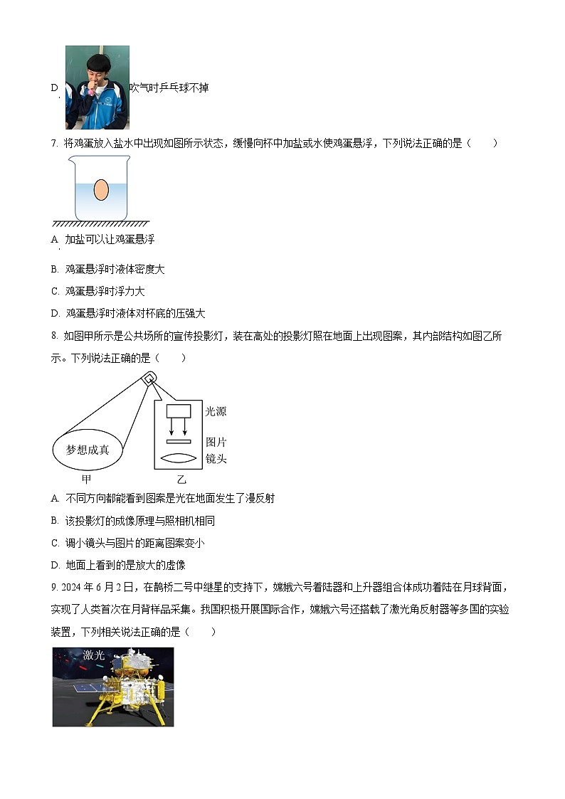 精品解析:2024年江苏省苏州市中考物理真题(原卷版)03