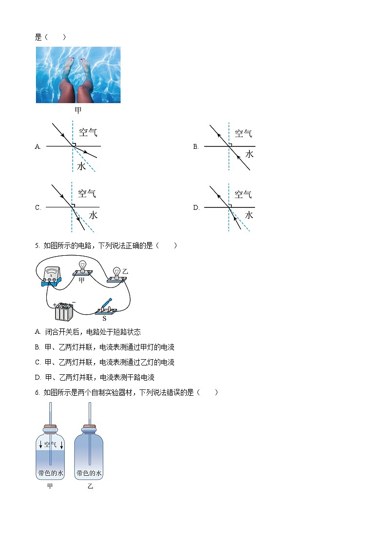 2024年湖北省宜昌市当阳市实验初级中学中考三模物理试题(原卷版)第2页