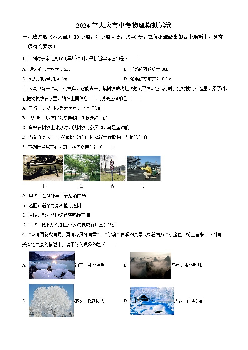2024年黑龙江省大庆市靓湖学校中考二模物理试题(原卷版+解析版)01