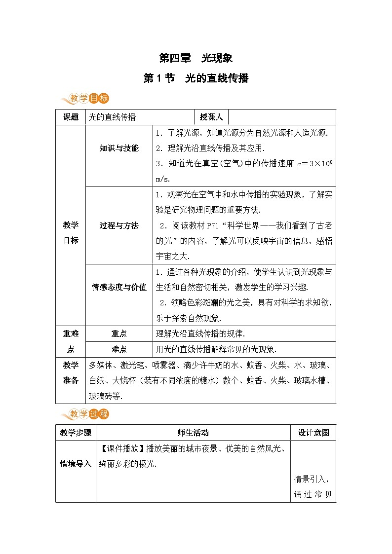 【人教2024版】八上物理 第4章 第1节 光的直线传播 PPT课件+教案+练习01