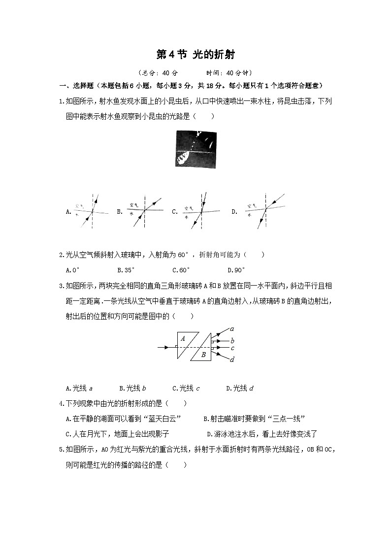 【補(bǔ)充習(xí)題】第4節(jié)  光的折射第1頁