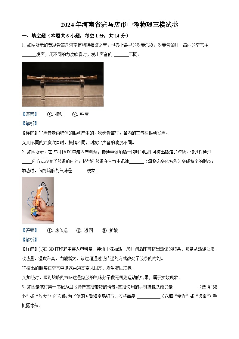 2024年河南省驻马店市中考三模物理试题(解析版)第1页
