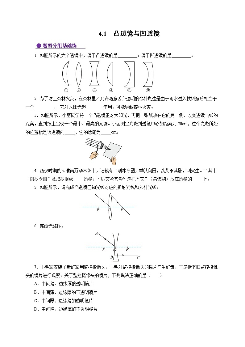 【沪科版】八年级物理 4.1 凸透镜与凹透镜(课件+练习+内嵌视频)01