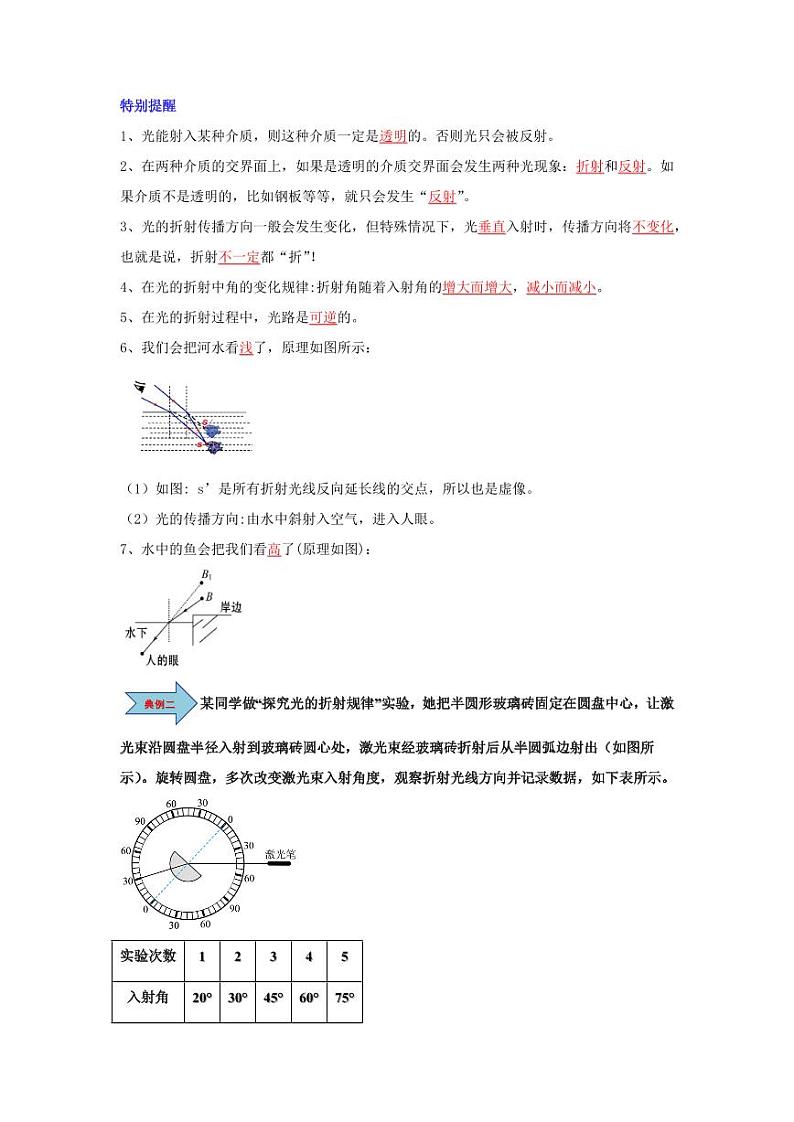 课时3.1 光的折射(含答案) 2024-2025学年八年级物理上册同步学与练(苏科版2024)03