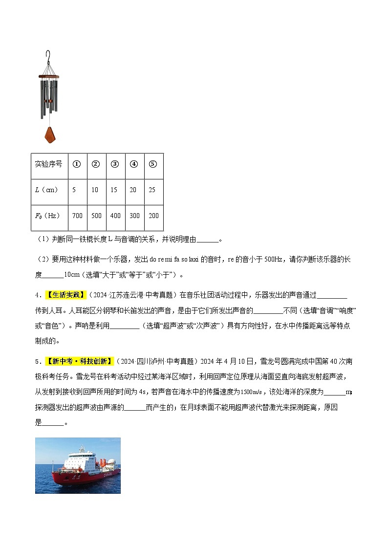 三年（2022-2024）中考物理真題分類匯編（全國通用）專題01 聲現(xiàn)象（原卷版）第2頁