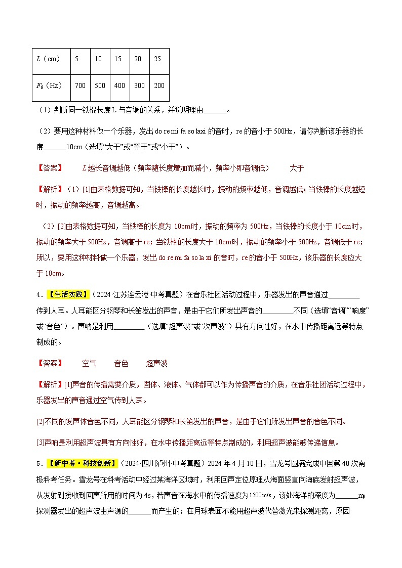 三年(2022-2024)中考物理真题分类汇编(全国通用)专题01 声现象(解析版)第3页