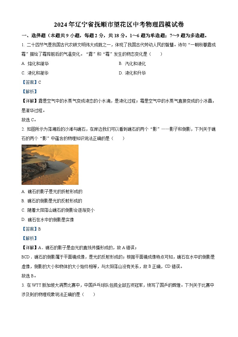 2024年辽宁省抚顺市望花区中考物理四模试卷(原卷版+解析版)01