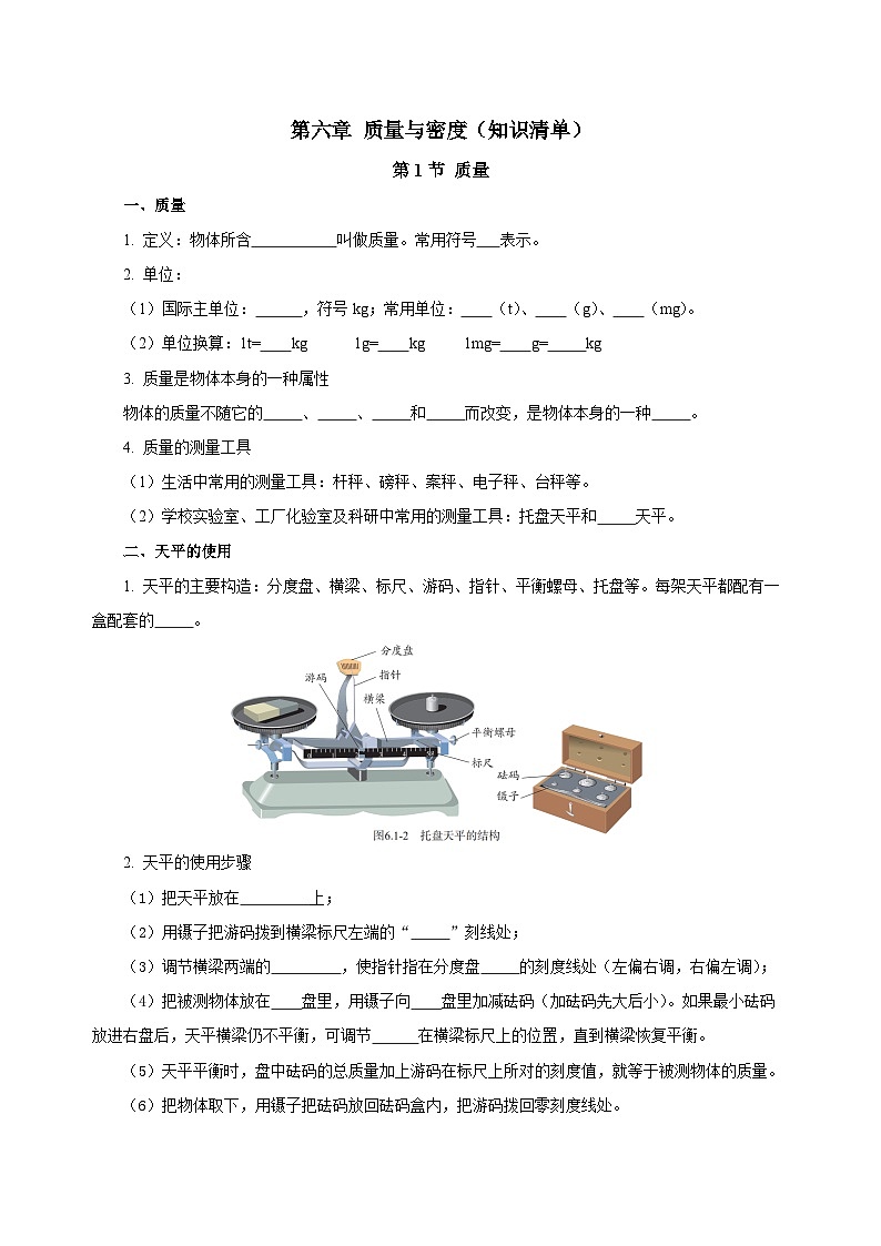 人教版初中物理八年级上册 第六章《质量与密度》知识清单(学生+教师版)01