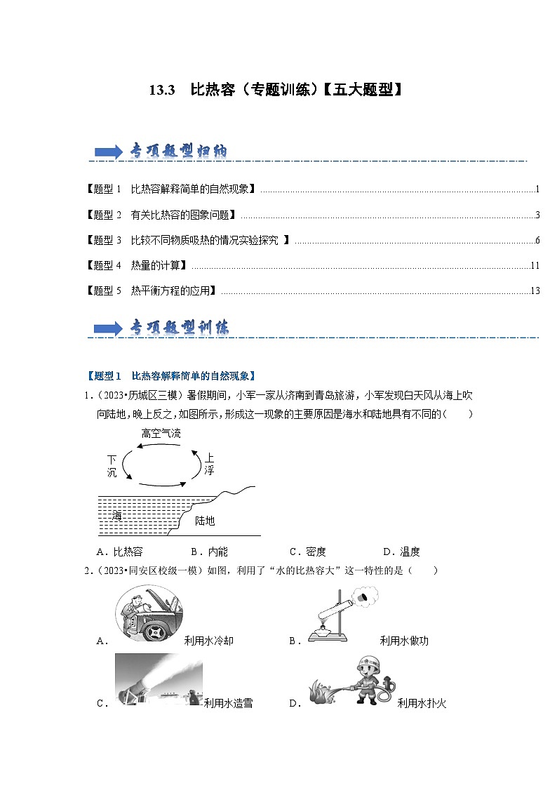13.3 比热容(专题训练)【五大题型】-2024年九年级物理人教版(全册)讲义(含练习)01