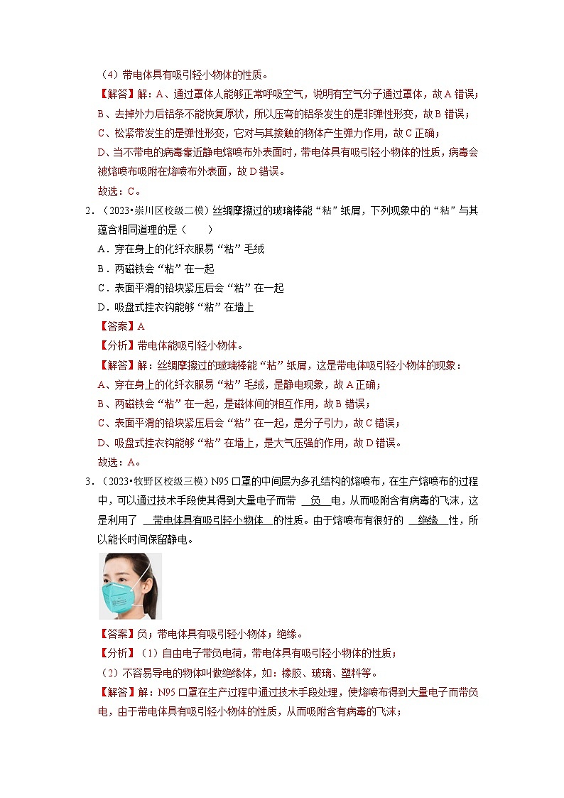 15.1 两种电荷(专题训练)【十大题型】-2024年九年级物理人教版(全册)讲义(含练习)02