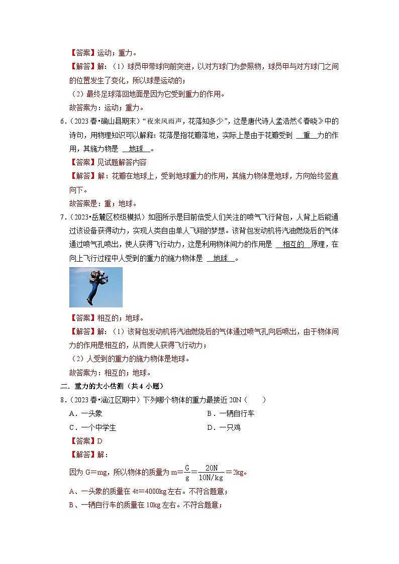 7.3 重力(专题训练)【八大题型】-2024年八年级物理下册讲义(人教版)03