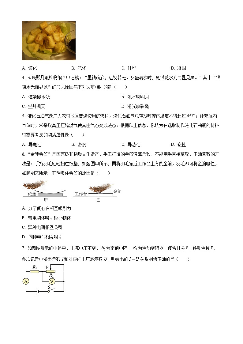 2024年广东省惠州市中考一模物理试题(原卷版)第2页