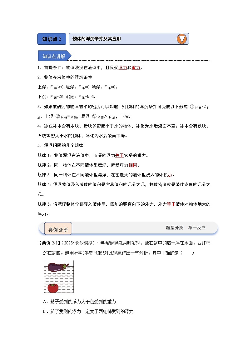 10.3 物体的浮沉条件及应用(知识解读)-2024年八年级物理下册讲义(人教版)03