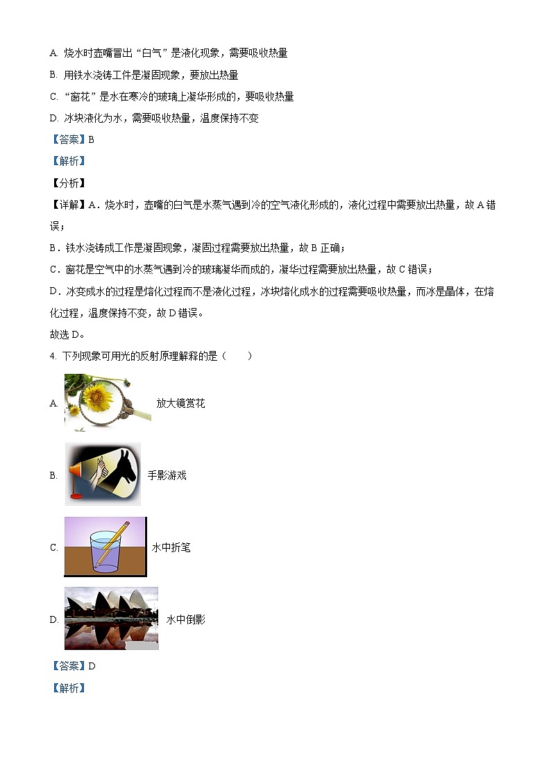 2024年山东省泰安市刘杜镇中学中考一模物理试题(原卷版+解析版)02