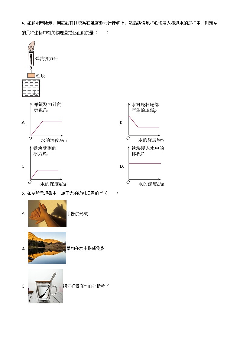 2024年广东省清远市阳山县中考一模物理试题(原卷版)02