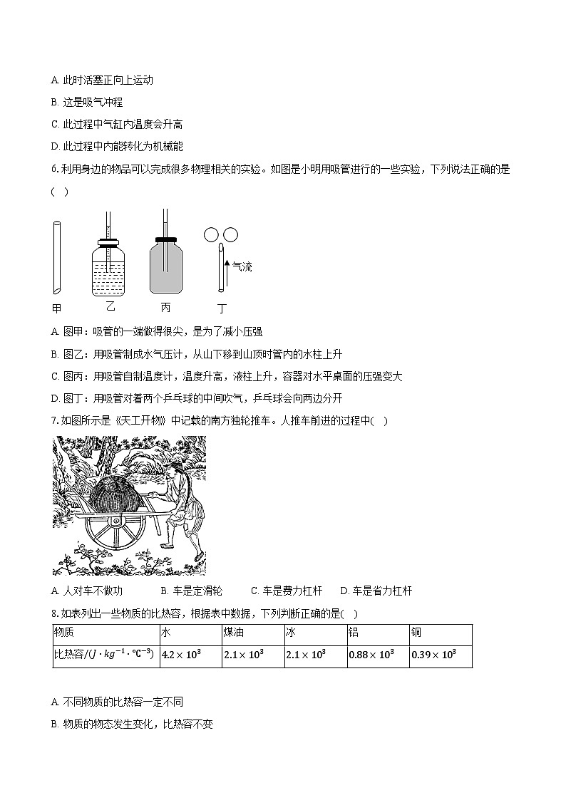 2024-2025学年湖南省衡阳市成章实验中学九年级(上)入学物理试卷(含解析)第2页