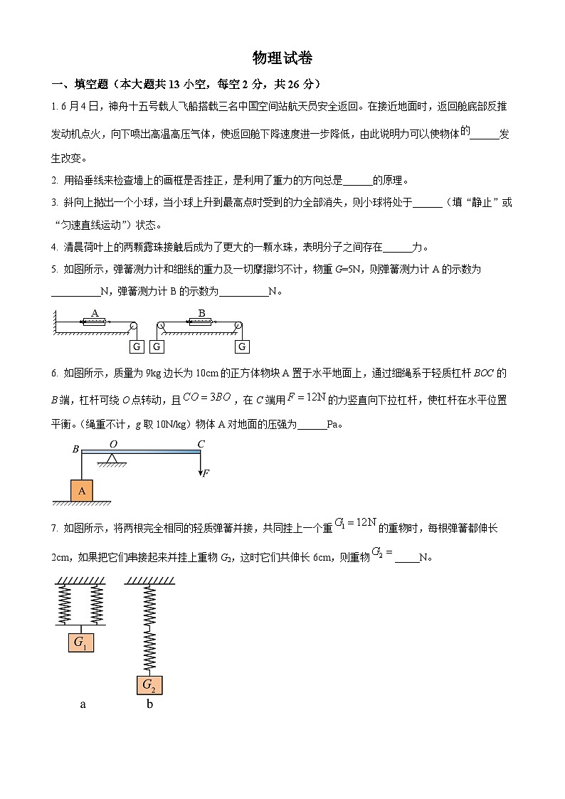 安徽省马鞍山多校联考2024-2025学年九年级上学期开学考试物理试题(原卷版+解析版)01