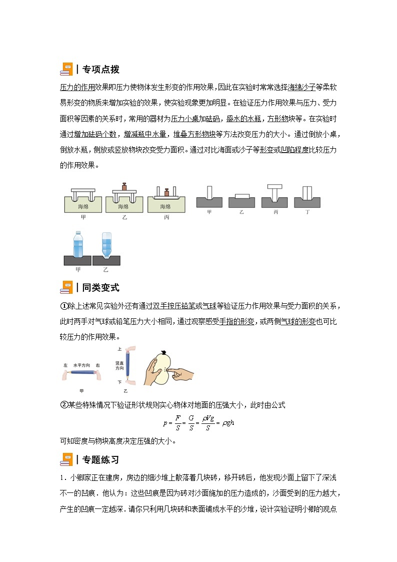 初中物理微专题-验证压力作用效果与压力、受力面积等因素的关系 学案01