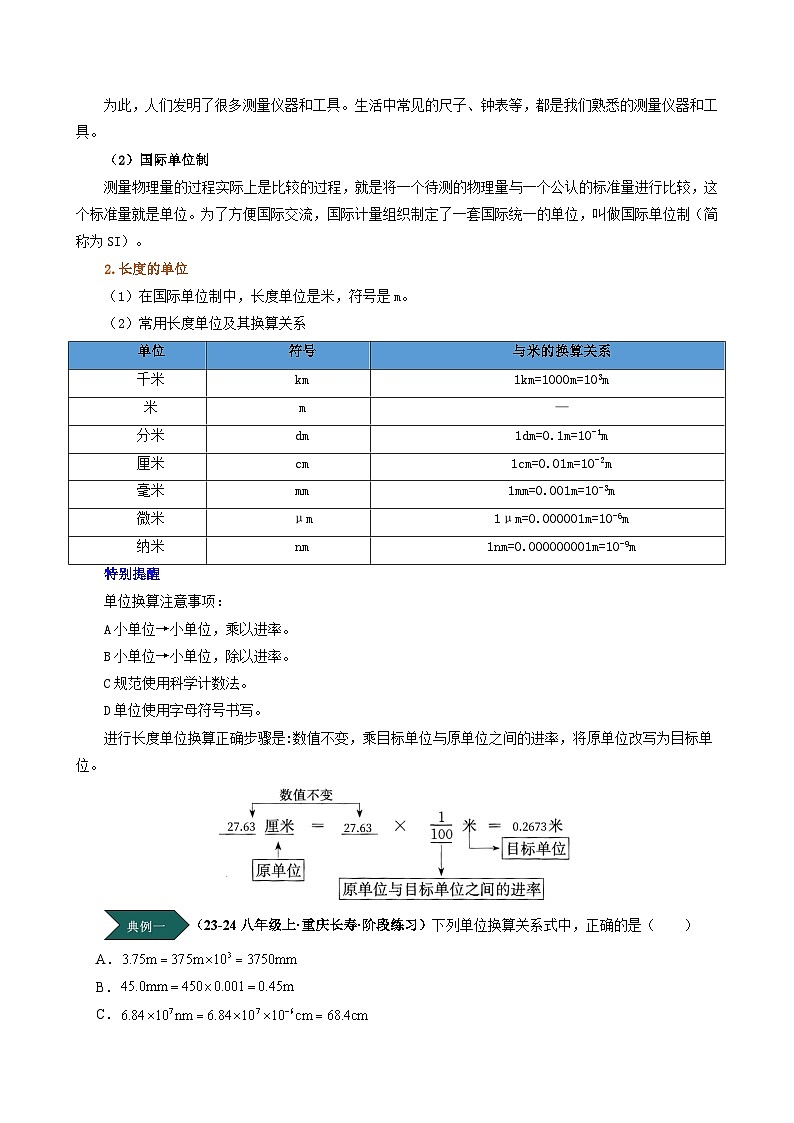 人教版2024-2025學(xué)年八年級物理上冊同步精品講義專題1.1長度和時間的測量(學(xué)生版+解析)第2頁