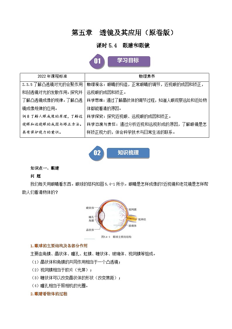 人教版2024-2025學(xué)年八年級(jí)物理上冊(cè)同步精品講義專(zhuān)題5.4眼睛和眼鏡(學(xué)生版+解析)第1頁(yè)