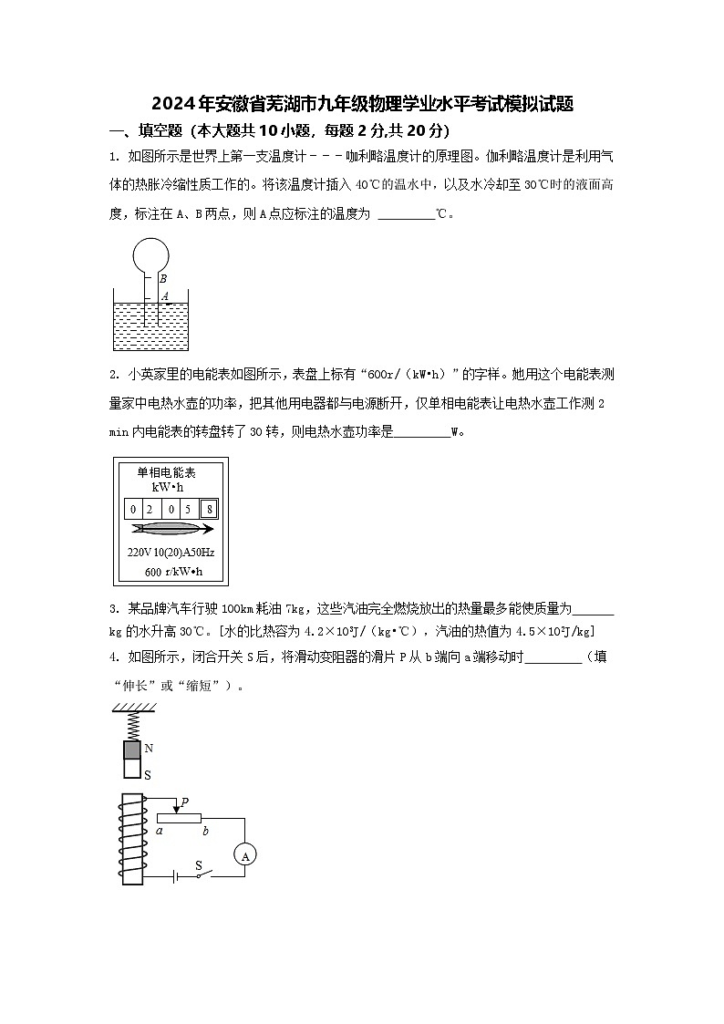 2024年安徽省芜湖市九年级物理学业水平考试模拟试题01