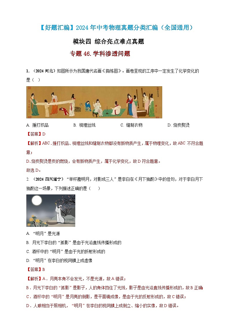 模块四 应用 专题46 学科渗透问题(解析版)第1页