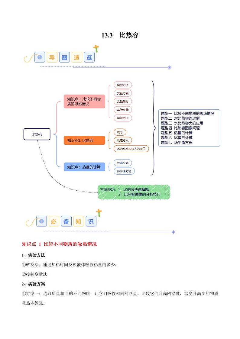 13.3 比热容(7大题型)(学生版) 2024-2025学年九年级物理全一册同步题型分类讲与练(人教版)第1页