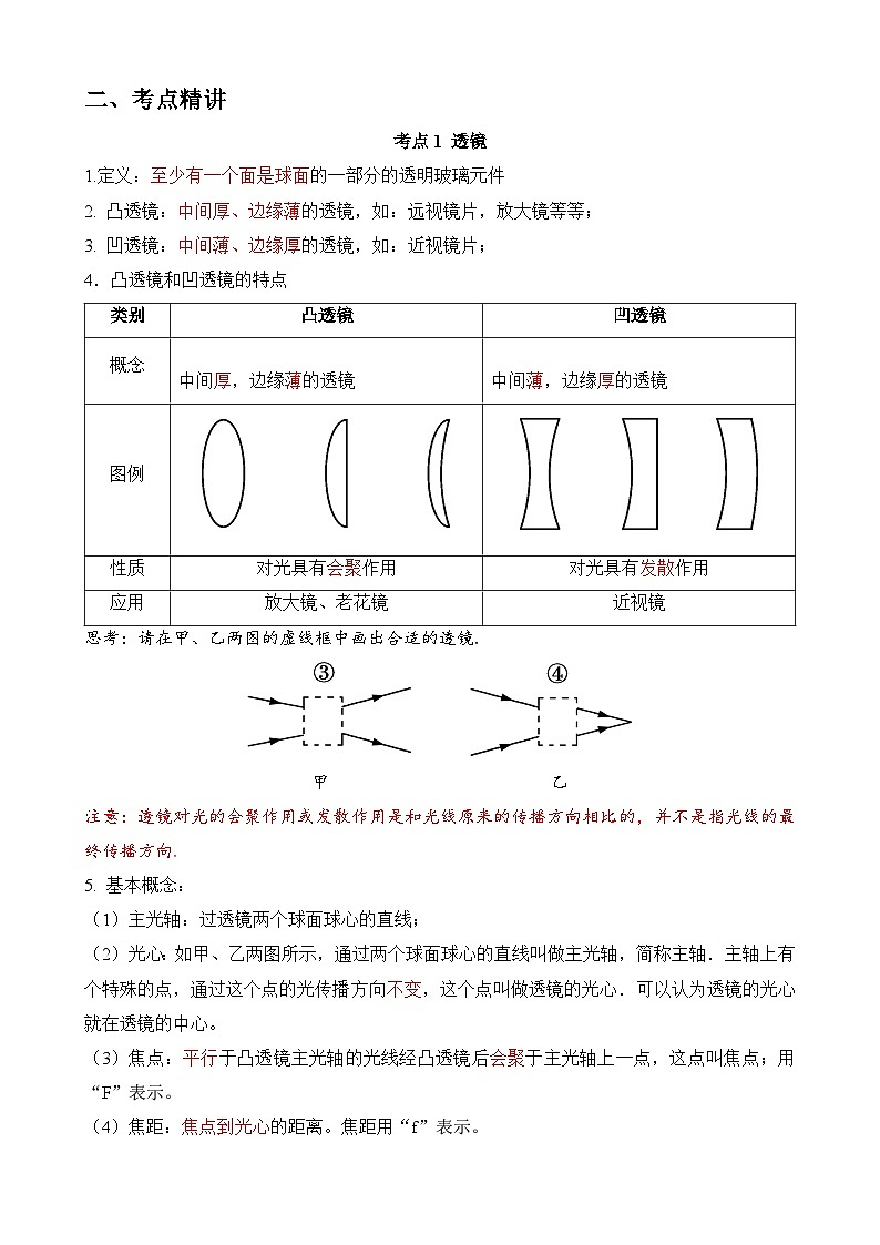 中考物理一轮复习讲练测(全国通用)第05讲透镜及其应用(思维导图+考点精讲+例题精析)(原卷版+解析)02