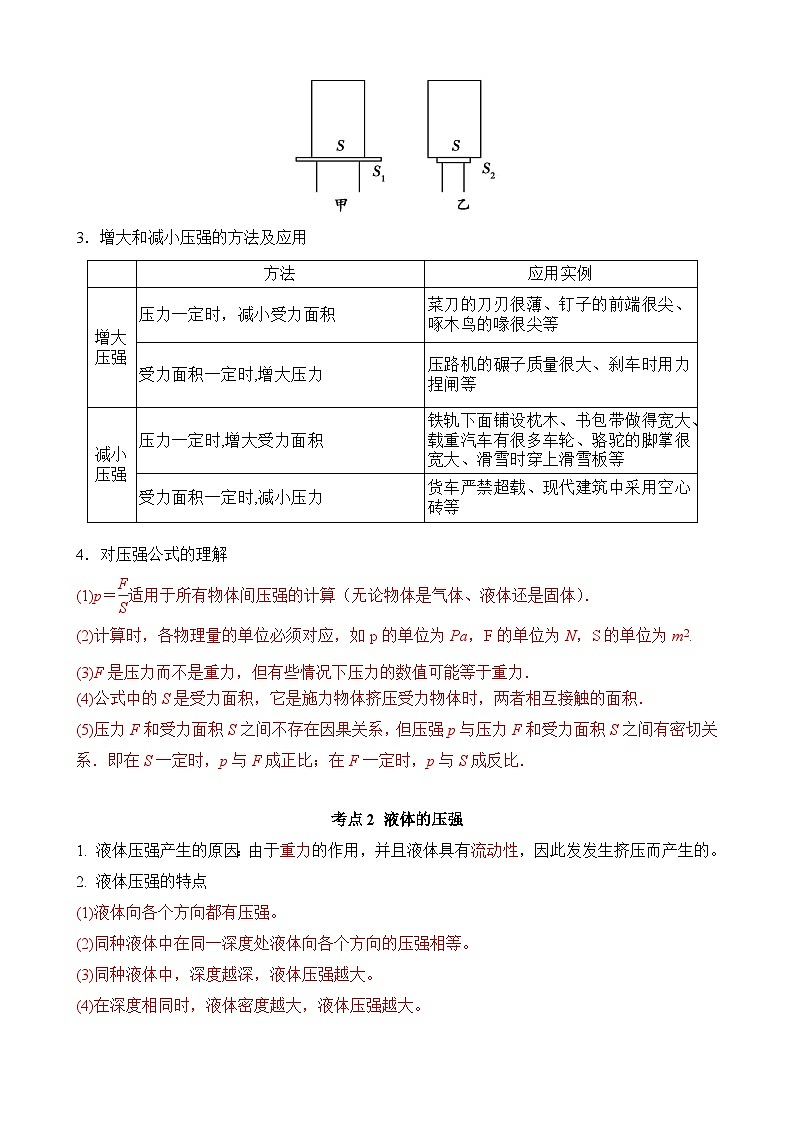 中考物理一轮复习讲练测(全国通用)第08讲—压强(思维导图+考点精讲+例题精析)(原卷版+解析)03