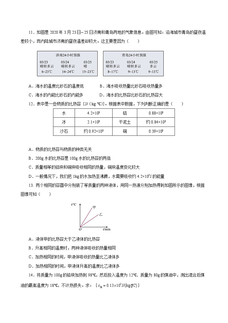 人教版九年級物理全一冊同步備課13.3比熱容(分層作業(yè))【原卷版+解析】第3頁
