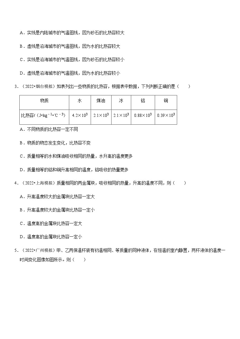 人教版九年級物理全一冊學(xué)優(yōu)生重難點(diǎn)易錯(cuò)題精練13.3比熱容(原卷版+解析)第2頁