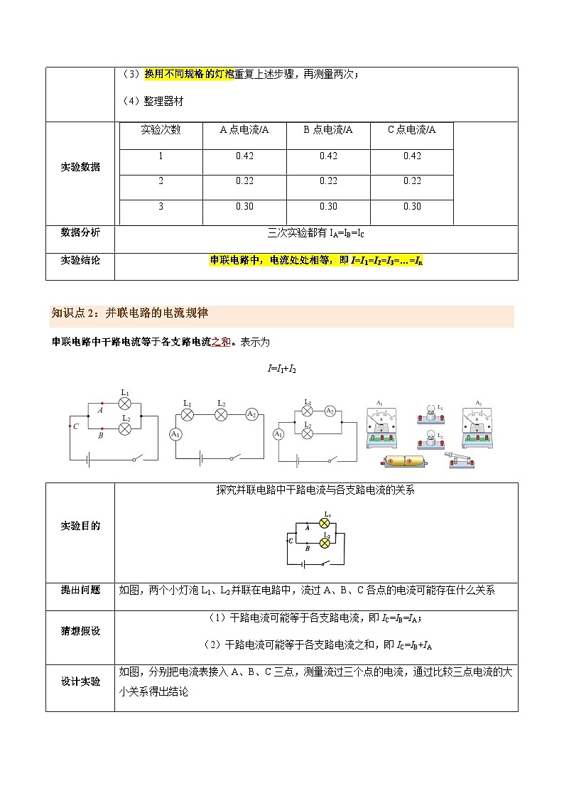 第15.3讲 串、并联电路中电流的规律【教材为纲·探题源】-2024年中考物理一轮复习讲义02