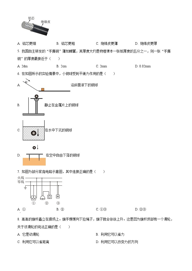 2024年天津市中考物理真题(原卷版)02