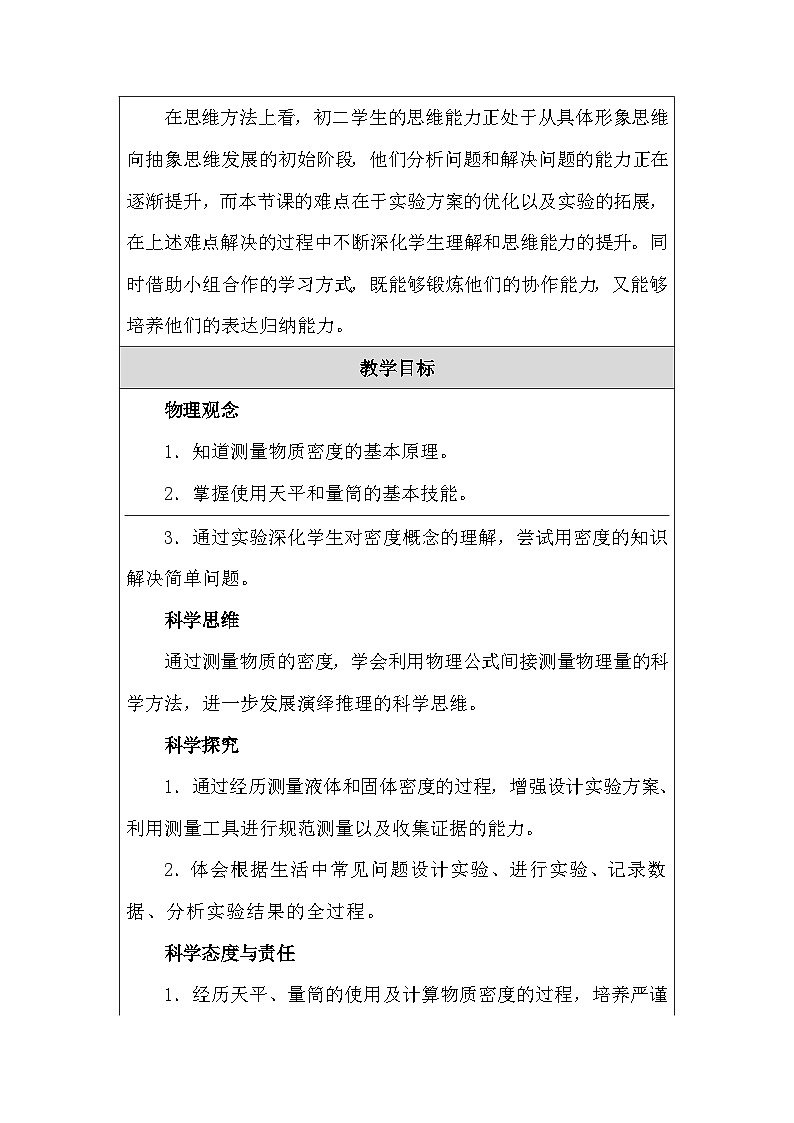 人教版（2024新版）八年級(jí)上冊(cè)物理第六章第3節(jié)《測(cè)量液體和固體的密度》教學(xué)設(shè)計(jì)第2頁(yè)