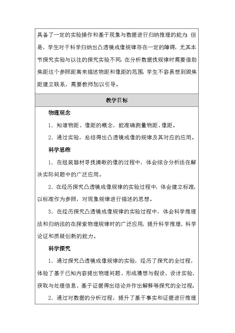人教版（2024新版）八年級(jí)上冊(cè)物理第五章第3節(jié)《凸透鏡成像的規(guī)律》教學(xué)設(shè)計(jì)第2頁